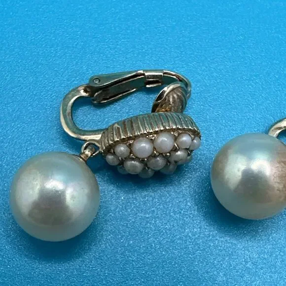 Vintage Ciner Gold Tone Pearl Twist Necklace Clip On Earrings Runway Set Signed
